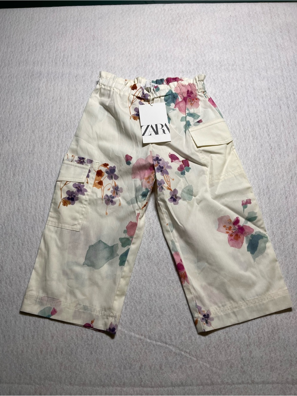 ZARA Cream Floral Wide-Leg Toddler Pants